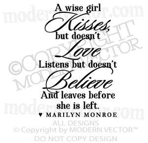   MONROE Quote Vinyl Wall Decal A WISE GIRL Vinyl Sticker Letters  