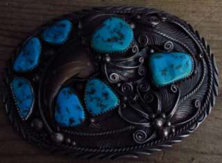   PAWN NATIVE WESTERN STERLING SILVER TURQUOISE CLAW BELT BUCKLE  