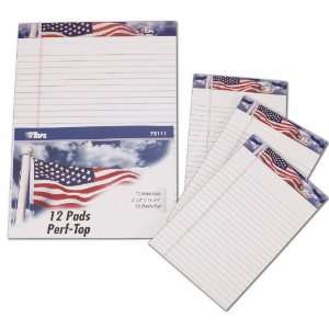   Tablet, 8 x 5 Inch, US Flag Headtape, 50 Sheets, 3 Pack, White (75103