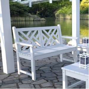  Poly Wood Chippendale 48 Inch Bench, White Patio, Lawn & Garden