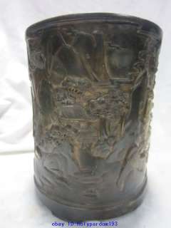 Marked Old Chinese Silver 7 Solon Man Bamboo Pencil Vase Brush 
