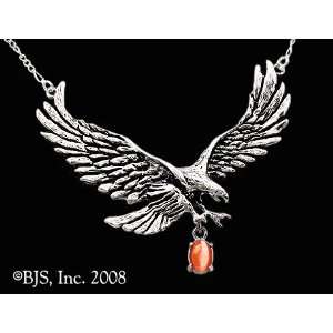  Eagle Necklace with Gem, 14k White Gold, Orange set gemstone, Eagle 