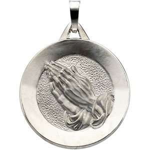  14K White Gold Disc with Praying Hands Pendant  Size/Info 