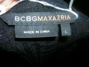 BCBG Black Cable Knit Stretch Short Sleeve Sweater L  