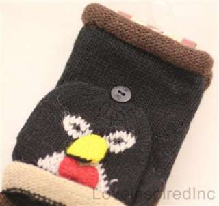 Knit Winter Glove Flip top Fingerless Wool Mitten Animal Gloves D&Y 