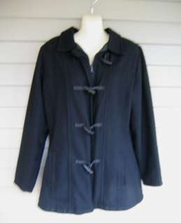   Short Black Reversible Wool Toggle Fall Winter Jacket Coat L  