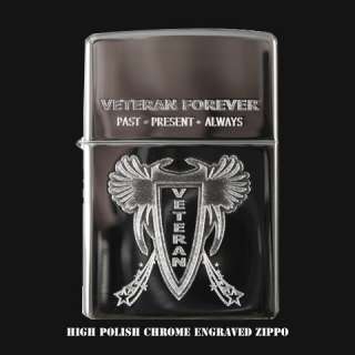 ZIPPO VETERAN FOREVER High Polish Chrome Engraved Lighter NEW Genuine 