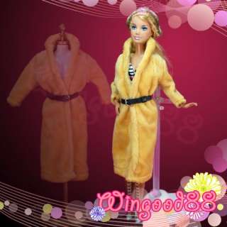Handmade Charm Yellow Fur Long Coat Outwear Clothes Belt Shoes For 
