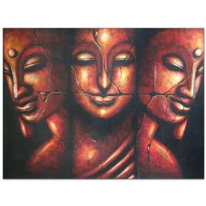  Three Ancient Buddha Heads~Paintings~Art~Canvas
