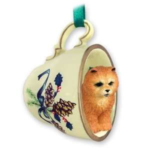  Chow Chow Green Holiday Tea Cup Dog Ornament   Red