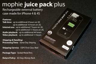 Mophie Juice Pack Plus 2000mAh External Battery Case for iPhone 4 & 4S 
