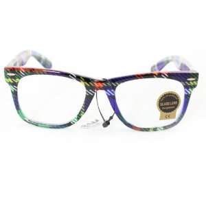 Wayfarer Fashion Sunglasses 1888 Blue Checker Plastic Frame Clear Lens 