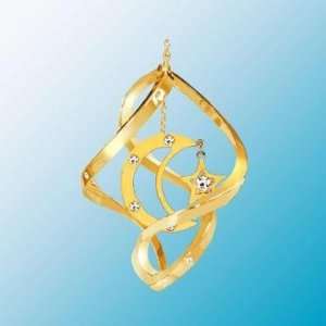 24K Gold Plated Moon & Star Mini Classic Spiral   Swarovski Crystal