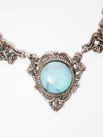 Vintage Silver Tone Ornate Link Faux Turquoise Necklace 5771  