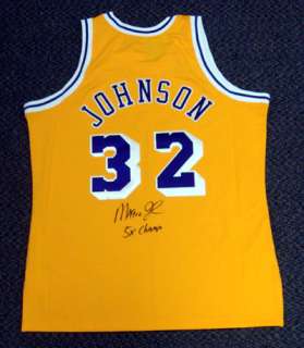   Autographed Yellow LA Lakers Mitchell & Ness Jersey 5X Champs PSA/DNA