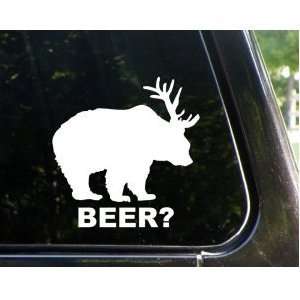  Bear + Deer  BEER? 5 WHITE funny decal / sticker 
