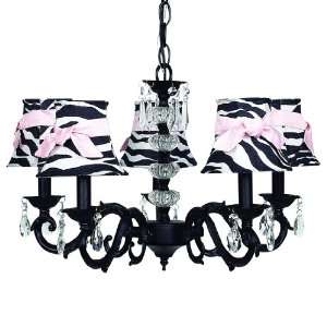  5 Arm Glass Turret Chandelier in Black with Zebra Bell 
