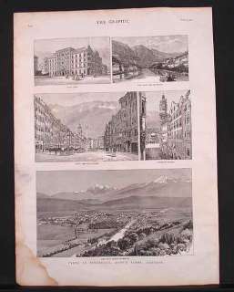 1887 VIEWS OF INNSBRUCK, AUSTRIA, MTNS, RIVER, CITY  