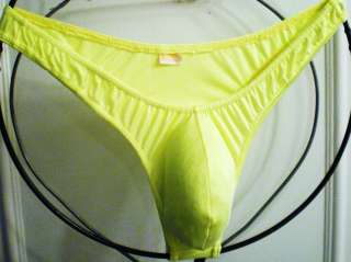 MAN;S BIKINI, MODERATE POUCH W/ DIP, 3 ; BACK CHARTREUSE,MED.  