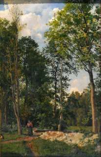 Fine Antique Russian Master Oil Painting Picking Berries at Forest 