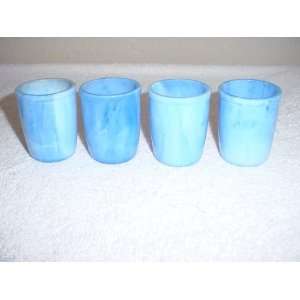  Set of 4 Small Blue Marbelized Glasses 