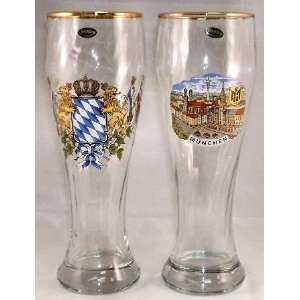  German Bavaria Hefeweizen Wheat Beer Glasses, Set of 2 
