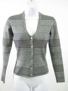 ESSENDI Black White Striped Cardigan Sweater Sz XS  