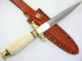 White Bone Handle Double Edge Dagger Knife w/ Sheath  