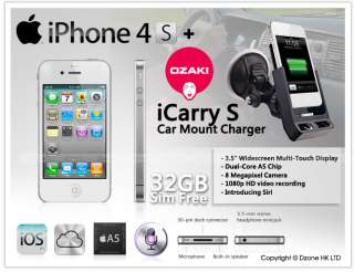 Apple iPhone 4s 32GB Sim Free White +iCarry S Car Mount Charger also 