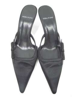 VERA WANG Black Satin Bow Slides Mules Heels Shoes 8M  