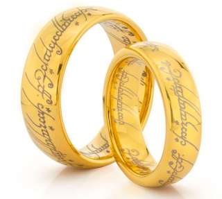 His & Hers 8MM/6MM Gold Lord LOTR Engraved Band One Wedding Band Ring 