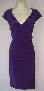 ADRIANNA PAPELL Purple Stretch Jersey Beaded Ruched Cocktail Party 