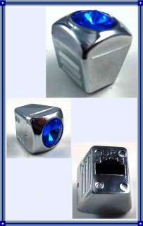 THIS IS A BLUE JEWELED CHROME PLASTIC SLIDER KNOB. IT HAS AN OPENING 1 