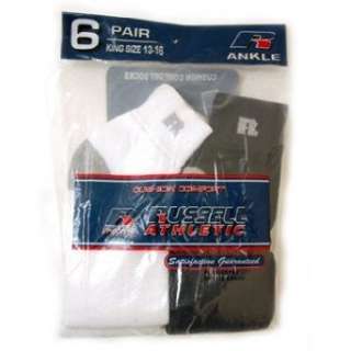  Russell King Size Ankle Socks   Six Pack   White and Black 