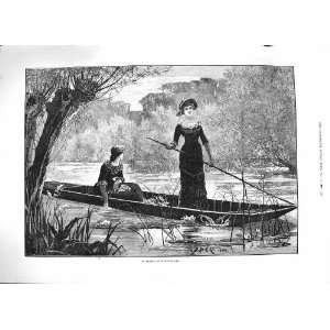  1883 SEARCH WATER LILLIES LADIES RIVER BOAT FINE ART