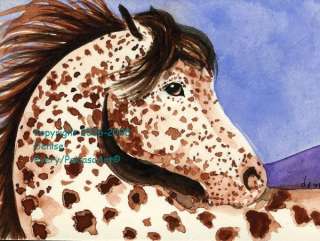 ACEO PRINT Chestnut Leopard Appaloosa Western Horse Art  