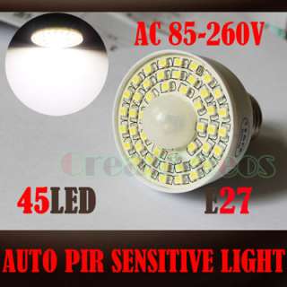 E27 45LED SMD3528 PIR Infrared Sensor Motion Light Lamp  