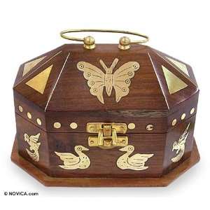 Brass inlay jewelry box, Fantasy Ducks and Butterfly  