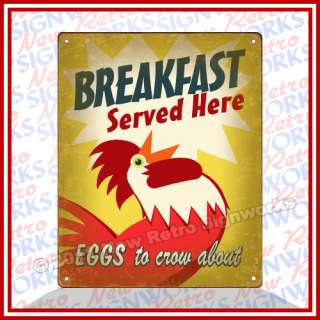 Diner Rooster SIGN Red Chicken Crow Eggs Bacon Vintage  