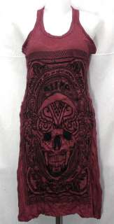 Skull Hippie Rock T Shirt Mini Tank Dress Top Tunic, M  