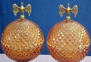 AMBER WESTMORLAND ELECTRIC LAMPS W/EAGLE FINIALS RARE  