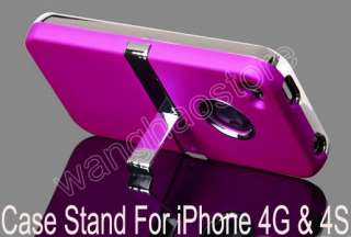 Deluxe Hard Case Cover Chrome Front & Stand for Apple iPhone 4 4