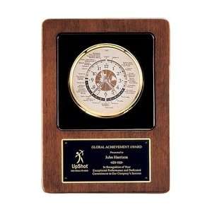 Personalized World Time Clock Plaque in Walnut Case 