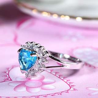 NEW WEDDING Gift Heart Cut Aquamarine Gold Plated Fashion Jewelry 