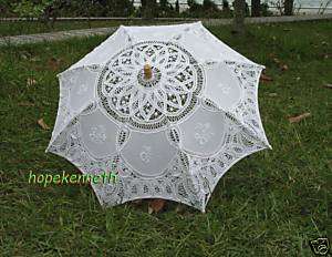 Kids Belgian lace embd WHITE wedding parasol umbrella  