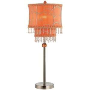  Table Lamp Orange Colored Beaded Fabric Shade