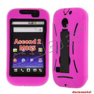 Huawei Ascend II M865 Hot Pink Skin on Black Snap Kickstand Case Cove 