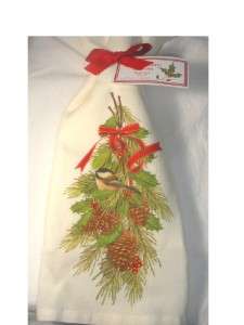 Mary Lake Thompson 2 Flour Sack Towels Chickadee with Holly and Pine 