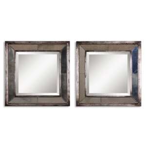   Squares Set/2 Wall Mounted Mirror Distressed, Antiqued Silver Leaf