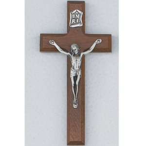  10 Beveled Walnut Wall Crucifix with Silver Corpus, Boxed 